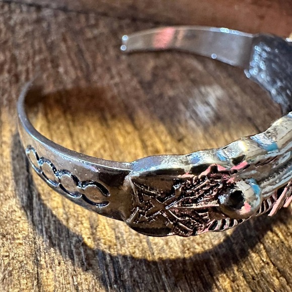 Vintage Bohemian Thunderbird Bangle Bracelet with Turquoise Accent, Gift-Ready - Picture 5 of 10